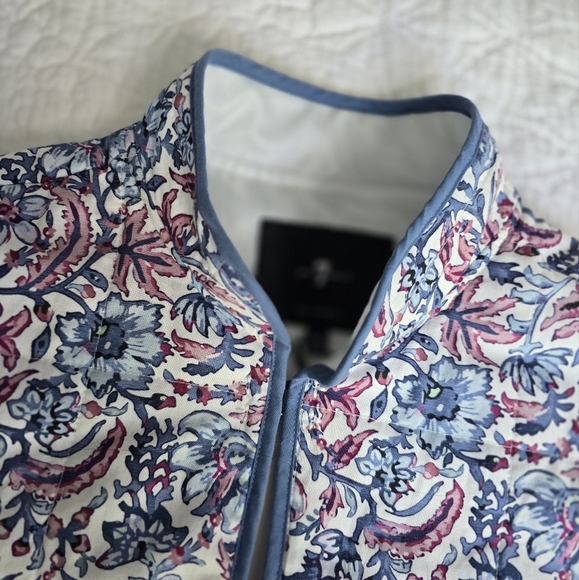 7 For All Mankind Quilted Floral Paisley Jacket White Blue Trim - Picture 5 of 16
